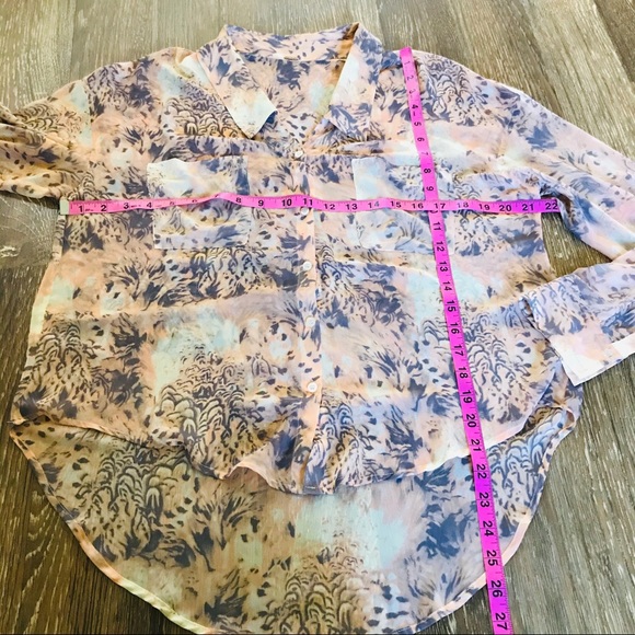 Free people sheer coral & gray patterned button up - Picture 4 of 7